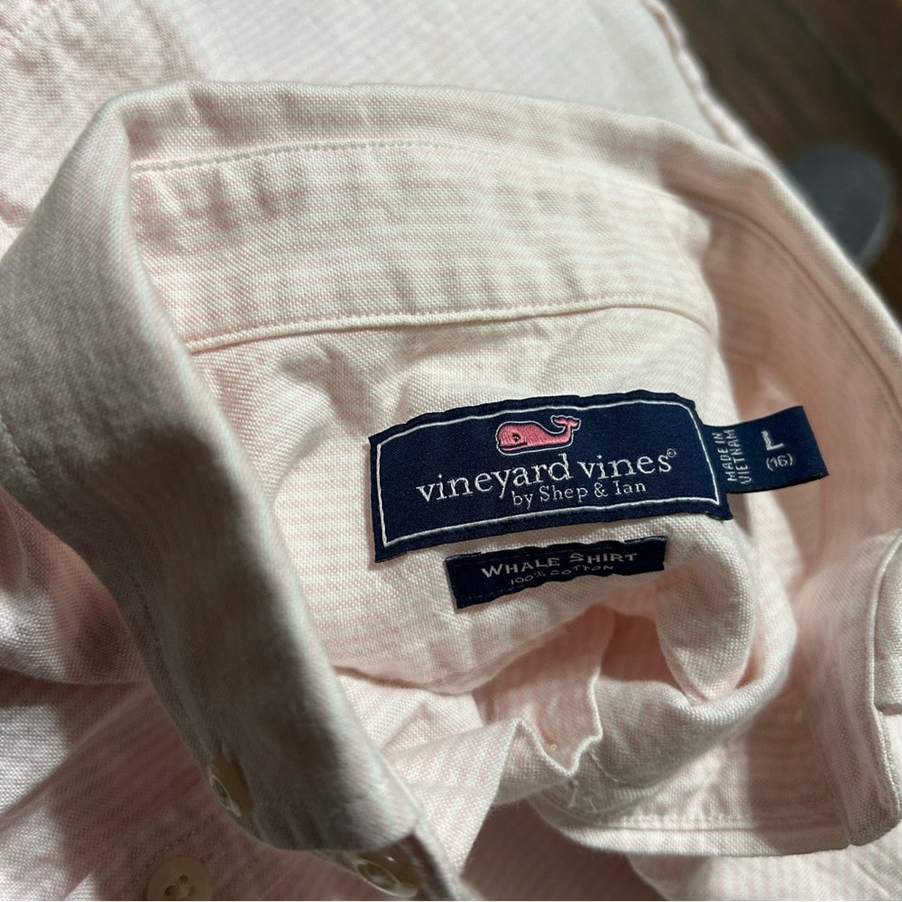 Vineyard Vines Boys Whale Shirt Long Sleeve Large 16 Pink White Stripes - Picture 8 of 10